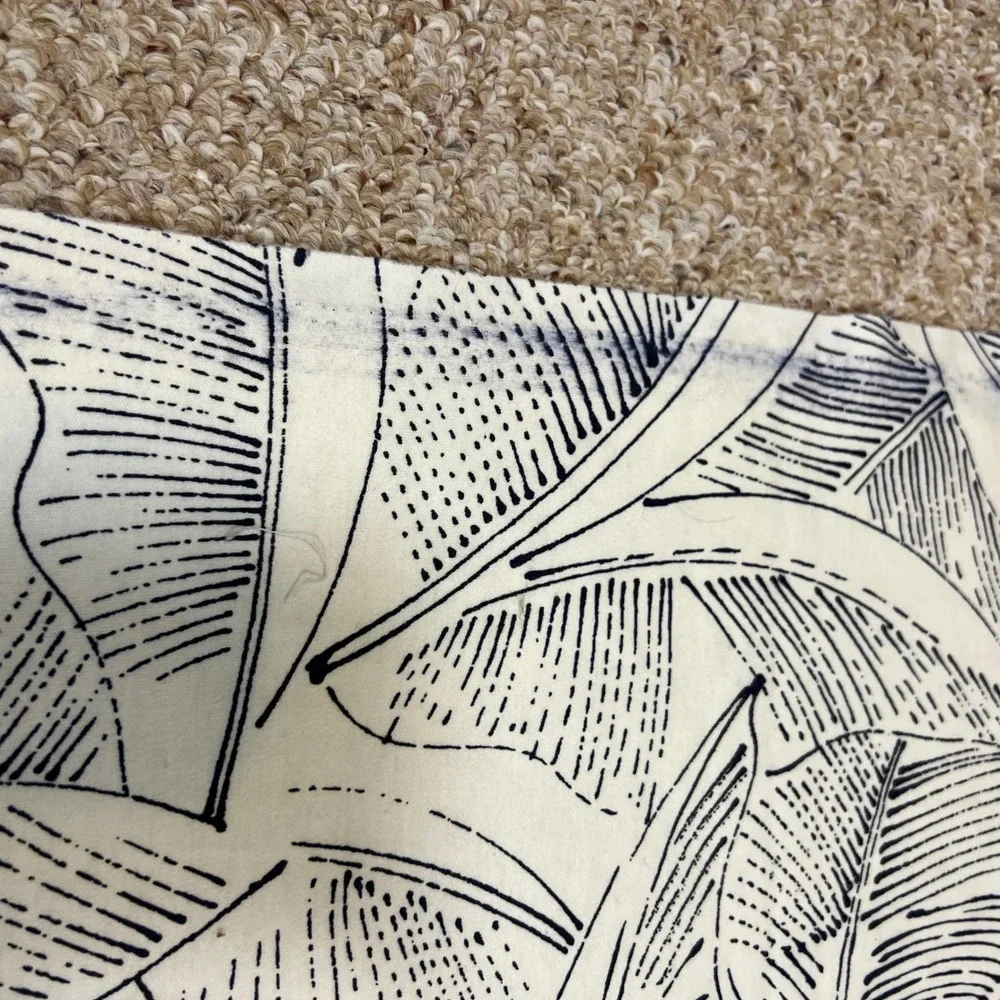 Tropical Banana Leaf Print Fabric Cream Navy Blue Botanical Knit 1.5 Yards